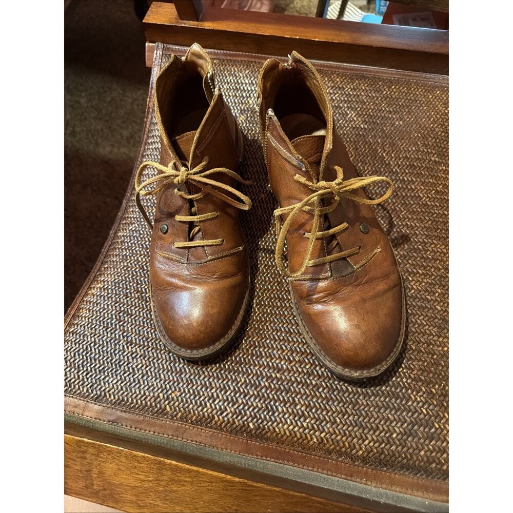Lavorazione Artigiana Cognac Unisex Ankle Boots Lace-Up Zip Closure Size 40